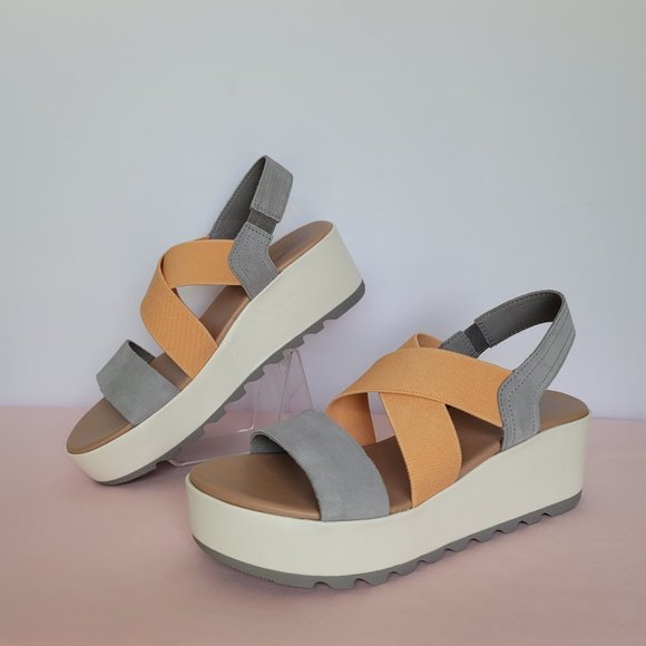 SOREL Cameron Flatform Slingback Suede/Fabric Sandals-Chrome Grey/Chalk Size 9⭐ - Picture 3 of 16